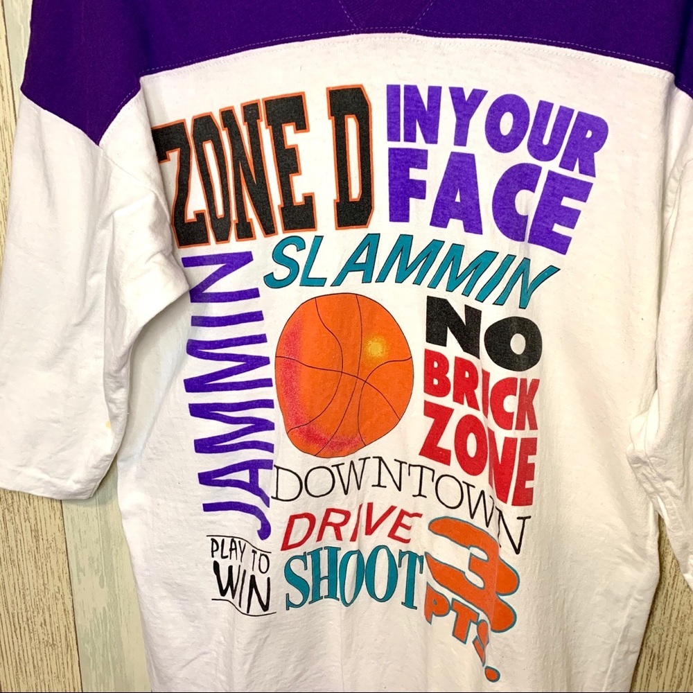 Vintage 1980s Basketball Graphic V-Neck Tee - Picture 3 of 8